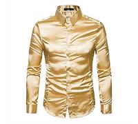 SatéN Liso para Hombres Camisa De Esmoquin De Color Puro para Hombres Camisa De Vestir Formal para Hombres Camisa De Manga Larga con Botones Y Botones Camisa De Negocios Informal Camisa Casual De