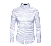 SatéN Liso para Hombres Camisa De Esmoquin De Color Puro para Hombres Camisa De Vestir Formal para Hombres Camisa De Manga Larga con Botones Y Botones Camisa De Negocios Informal Camisa Casual De