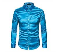SatéN Liso para Hombres Camisa De Esmoquin De Color Puro para Hombres Camisa De Vestir Formal para Hombres Camisa De Manga Larga con Botones Y Botones Camisa De Negocios Informal Camisa Casual De