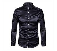 SatéN Liso para Hombres Camisa De Esmoquin De Color Puro para Hombres Camisa De Vestir Formal para Hombres Camisa De Manga Larga con Botones Y Botones Camisa De Negocios Informal Camisa Casual De