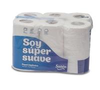 Satén Papel Higiénico “Soy Súper Suave” - Pack de 12 Rollos | 2 Capas, Celulosa Virgen Laminada, 18 m por Rollo, 157 Servicios por Unidad