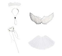 Saterkali Conjunto de disfraz de ganso de porche, traje de ganso de diablo ángel con alas de plumas, falda con volantes, diadema y varita, accesorios de vestir de tela para estatua de gansos, patio