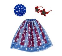 Saterkali Traje de ganso para el 4 de julio, vestido de poliéster con estrellas y rayas, sombrero de sol, conjunto de lentes de sol elástico, disfraz de pato para porche, para estatua de ganso de 23