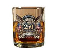 Saterkali Vaso de whisky, diseño conmemorativo del 250 aniversario, vaso de base gruesa de borosilicato, para cóctel, bebida helada, regalo patriótico para veteranos y amantes de la historia P