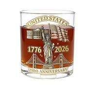 Saterkali Vaso de whisky, diseño conmemorativo del 250 aniversario, vaso de base gruesa de borosilicato, para cóctel, bebida helada, regalo patriótico para veteranos y amantes de la historia O