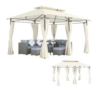 Sátil Outsunny 3x4m doble techo 6 cortinas desmontables patio terraza crema
