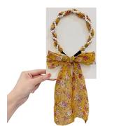 Satin Fabric Hair Bands, Non-Slip Wigs Tied Hair Ribbon, Retro Satin Cross Knotted Fabric Headband, Adjustable Hair Band for Women(Yellow)