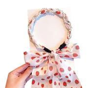 Satin Fabric Hair Bands, Non-Slip Wigs Tied Hair Ribbon, Retro Satin Cross Knotted Fabric Headband, Adjustable Hair Band for Women(Strawberry)
