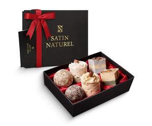 Satin Naturel 6 Bombas de Baño Bio de Lujo | Set Wellness con Bombas de Baño Veganas, Caja Regalo de Lujo, Regalo de Cumpleaños para Mujer, Cosmética Natural Vegana