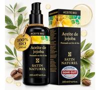 Satin Naturel Aceite de Jojoba Bio Prensado en Frío 200 ml - 100% Aceite de Jojoba Puro - Aceite Facial y Corporal para Piel, Cabello y Uñas - Tratamiento Natural Vegano Antiedad e Hidratante