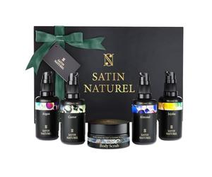 Satin Naturel Set de Regalo de Lujo 5x30 ml | Set de Cuidado Facial con Aceite de Argán Bio, Ricino, Almendras, Jojoba y Exfoliante de Sal del Mar Muerto