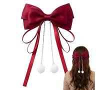 Satin Ornaments, Long Tail Fasteners, Chic Ponytail Holders, Smooth Fabric Finish, Anti Slip Secure Grip Hardware, Apparel Accessories, Grand XL Headpiece for Weddings Social Events Pink