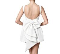 Satin Pearl Homecoming Dresses with Bow Short for Party Bridal Shower Dress (White,L)
