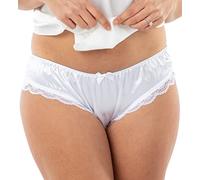 Satini Braguita Bikini Mujer Raso Encaje en Las Perneras | Brillo Sedoso, Volantes Delicados, Lazo Central, Refuerzo Amplio, Cintura Elástica, Ropa Interior, Tallas S-XXL