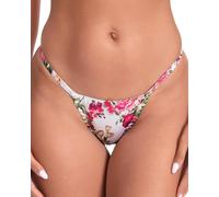 Satini Braguitas de satén Estampado Tanga Bikini Ropa Interior (Floral Rosa y Marfil, XXL)
