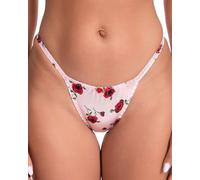 Satini Braguitas de satén Estampado Tanga Bikini Ropa Interior (Rosa bebé - Rosas Rojas, M)