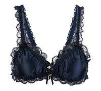Satini Bralette Raso con Volantes y Rosas | Ribete de Encaje, Perlas Sintéticas, Lazos en los Tirantes, Banda Elástica Bajo el Pecho, Sissy, Tallas S-XXL