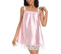 Satini Lencería Satén el marica Babydoll Volantes Volantes Bragas Enagua Completa Ropa de Noche (Rosa bebé, M)