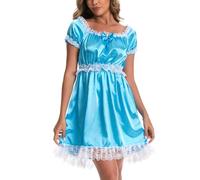Satini Lencería Satén el marica Babydoll Volantes Volantes Bragas Enagua Completa Ropa de Noche Vestido (Turquesa, XL)