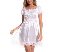Satini Lencería Satén el marica Babydoll Volantes Volantes Bragas Enagua Completa Ropa de Noche Vestido (Blanco, XXL)