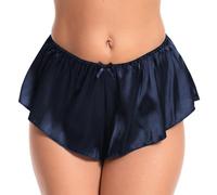Satini Satén Culottes con Pliegues Falda Pantalones Cortos Panties satinados Ropa Interior (Azul Oscuro, L)