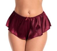 Satini Satén Culottes con Pliegues Falda Pantalones Cortos Panties satinados Ropa Interior (Rojo Vino, M)