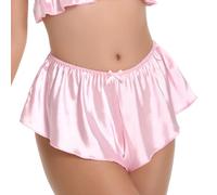 Satini Satén Culottes con Pliegues Falda Pantalones Cortos Panties satinados Ropa Interior (Rosa bebé, XL)