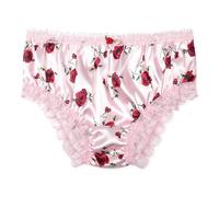 Satini Satén Encaje con Volantes el marica Bragas de Corte francés Calzoncillos Panties satinados Ropa Interior (Rosa bebé - Rosas Rojas, S)