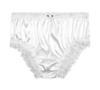 Satini Satén Encaje con Volantes el marica Bragas de Corte francés Calzoncillos Panties satinados Ropa Interior (Blanco, S)
