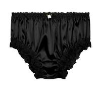 Satini Satén Encaje con Volantes el marica Bragas de Corte francés Calzoncillos Panties satinados Ropa Interior (Negro, L)