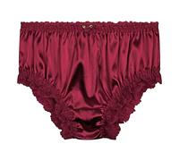 Satini Satén Encaje con Volantes el marica Bragas de Corte francés Calzoncillos Panties satinados Ropa Interior (Rojo Vino, L)