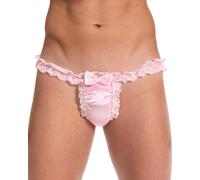 Satini Satén Encaje con Volantes el marica Tanga Tanga Bragas Calzoncillos Panties satinados Ropa Interior (Rosa bebé - Rosa bebé, XL)