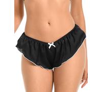 Satini Satén Talle bajo el marica Culottes con Pliegues Calzoncillos Panties satinados (Negro - Blanco, XXL)