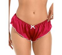 Satini Satén Talle bajo Tiro Culottes con Pliegues el marica Calzoncillos Panties satinados Ropa Interior (Rojo - Blanco, XXL)