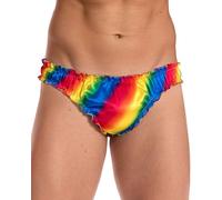 Satini Satén Volante el marica Tanga Tanga Bragas Calzoncillos Panties satinados Ropa Interior (arcoíris, XL)