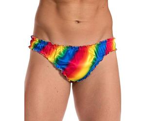 Satini Satén Volante el marica Tanga Tanga Bragas Calzoncillos Panties satinados Ropa Interior (arcoíris, XL)