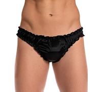 Satini Satén Volante el marica Tanga Tanga Bragas Calzoncillos Panties satinados Ropa Interior (Negro, S)