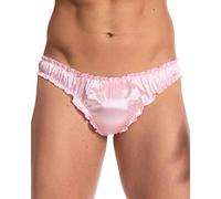 Satini Satén Volante el marica Tanga Tanga Bragas Calzoncillos Panties satinados Ropa Interior (Rosa bebé, M)