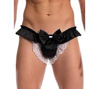 Satini Satén Volante Lazo Tanga el marica Bragas Calzoncillos Panties satinados Ropa Interior (Negro, S)