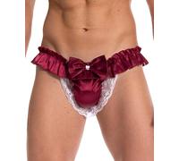 Satini Satén Volante Lazo Tanga el marica Bragas Calzoncillos Panties satinados Ropa Interior (Rojo Vino, S)