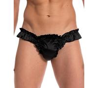 Satini Satén Volante Talle bajo el marica Tanga Tanga Bragas Calzoncillos Panties satinados Ropa Interior (Negro, XL)