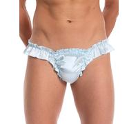 Satini Satén Volante Talle bajo el marica Tanga Tanga Bragas Calzoncillos Panties satinados Ropa Interior (Azul Claro, XXL)