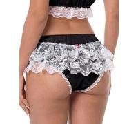 Satini Transparente Encaje con Volantes el marica Suave Bragas Calzoncillos Panties satinados Ropa Interior (Negro - Blanco, XXL)