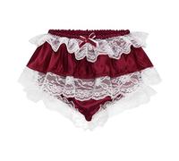 Satini Volantes Bragas el marica con Volantes Bragas de Corte francés Calzoncillos Lencería Sedoso Satén Ropa Interior Panties satinados (Rojo Vino, M)