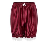 Satini Volantes Bragas el marica con Volantes Lolita Bombachos Pantalones Cortos Sedoso Satén Pantalones de Calabaza (Rojo Vino, S)