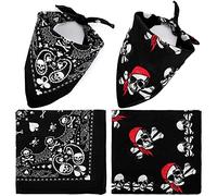 SATINIOR 2 Pañuelos con Estampado Cachemir Calavera Blanca Pirata Naipe de Doble Cara Bandanas Negras para Disfraz Halloween
