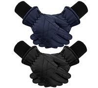 SATINIOR 2 Pares Guantes de Esquí Snowboard Invierno de Niños Manoplas de Nieve a Prueba de Viento (Negro, Azul Marino, 12-14 años)