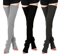 SATINIOR 3 Pairs Thigh High Leg Warmers Knit Long Leg Warmers Warm Sweater for Women Footless Socks(Black, Dark Grey, Light Grey)