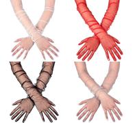 SATINIOR 4 Pares Guantes de Tul Transparente de Mujer Guantes de Boda de Malla Larga hasta Codo de Ópera Rojos Negros Blancos