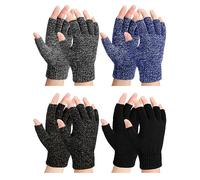 SATINIOR 4 Pares Guantes sin Dedos de Punto Guantes de Medio Dedo de Invierno Guantes Cálidos para Niño Hombre Adolescente, 4 Colores